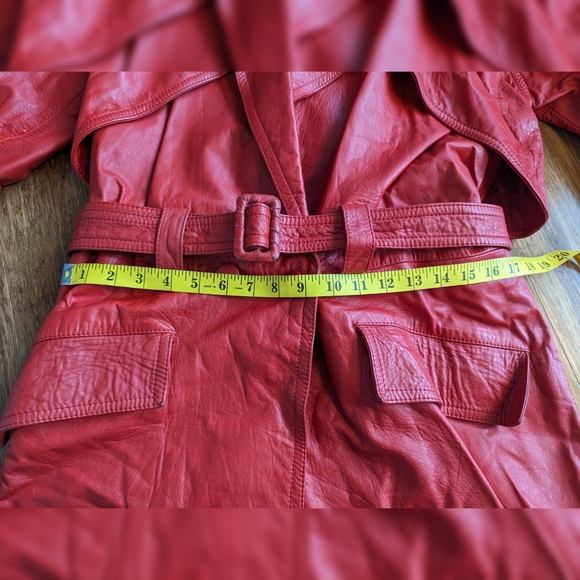 Red Genuine Leather Trenchcoat - Picture 5 of 6